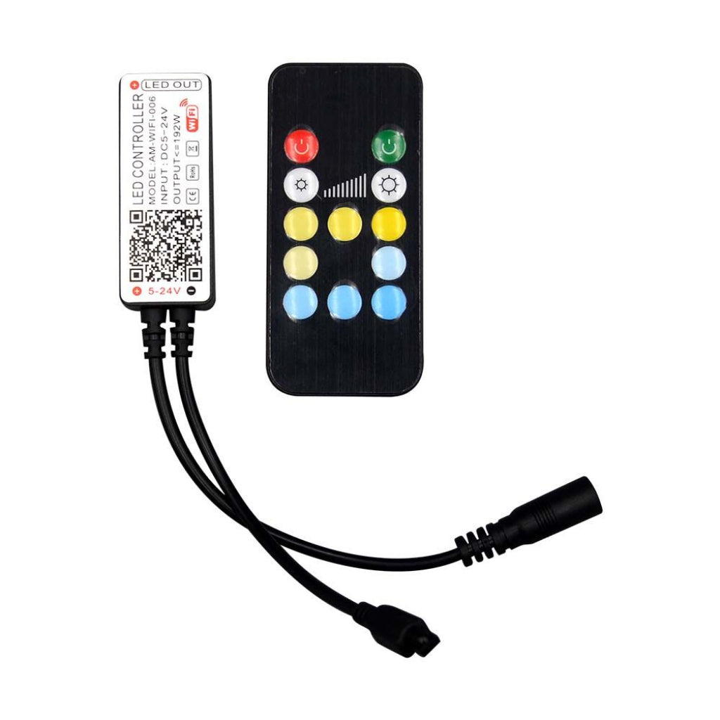 Controller Wifi per Strip LED 12V/24V Dimmerabile con Telecomando 24 Tasti Compatibile con Amazon Alexa e Google Home SKU 2902