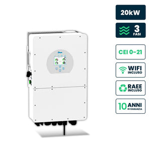 V-TAC Inverter Fotovoltaico Deye Trifase Ibrido ALTA TENSIONE On-Grid/Off-Grid 20kW CEI 0-21, Schermo LCD Touch a Colori, Smart Meter Integrato, WiFi e TA, Garanzia 10 Anni IP65 SKU-12170