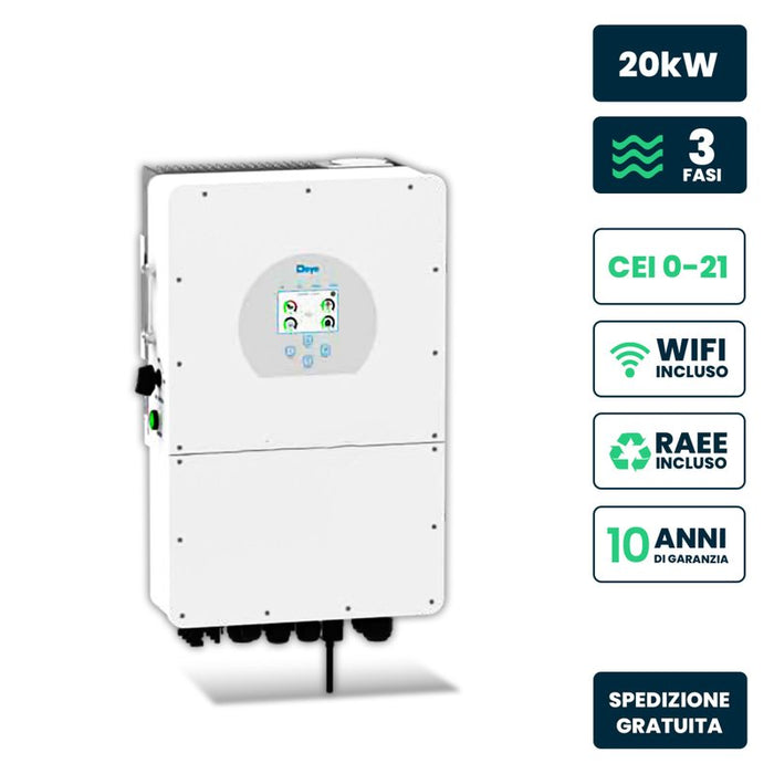 V-TAC Inverter Fotovoltaico Deye Trifase Ibrido ALTA TENSIONE On-Grid/Off-Grid 20kW CEI 0-21, Schermo LCD Touch a Colori, Smart Meter Integrato, WiFi e TA, Garanzia 10 Anni IP65 SKU-12170