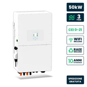 V-TAC Inverter Fotovoltaico Deye Trifase Ibrido ALTA TENSIONE On-Grid/Off-Grid 50kW CEI 0-21, Schermo LCD Touch a Colori, Smart Meter Integrato, WiFi e TA, Garanzia 10 Anni IP65 SKU-11861