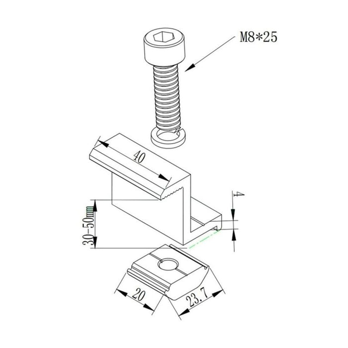 Italia Morsetti Terminali in Alluminio per Fissaggio Pannelli Solari Fotovoltaici 30mm (Confezione 4 Pezzi) SKU-11388-A