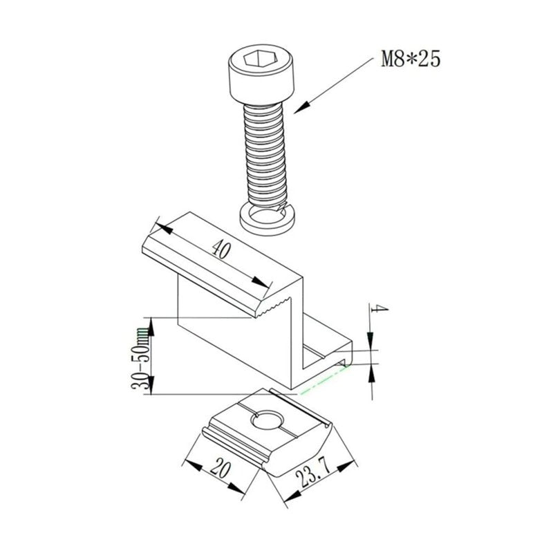 Italia Morsetti Terminali in Alluminio per Fissaggio Pannelli Solari Fotovoltaici 30mm (Confezione 4 Pezzi) SKU-11388-A