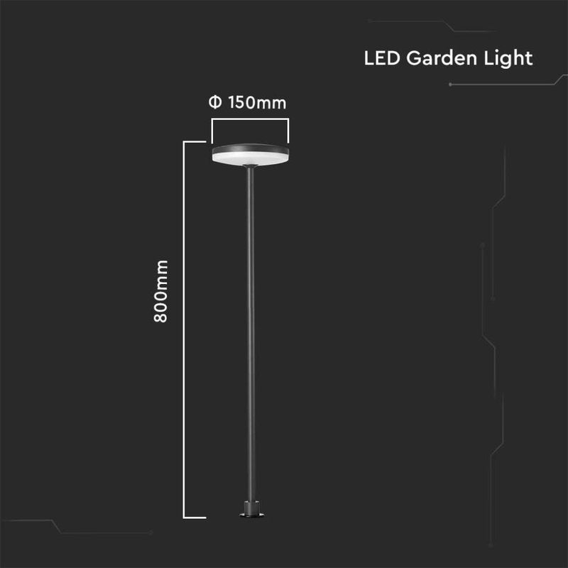 V-TAC Lampada LED da Giardino 12W con Picchetto a Doppio Fissaggio a Terra Colore Antracite, diametro 15 cm, altezza 80 cm, 4000K, IP65 - sku 10426