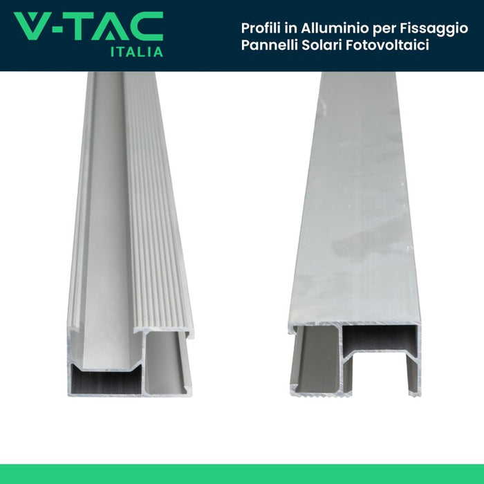 V-TAC Profili in Alluminio Argento per Fissaggio Pannelli Solari Fotovoltaici Lunghezza 2m (Confezione 4 Pezzi) SKU-11538