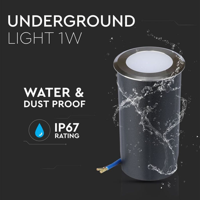 V-TAC VT-1151 Faretto LED Segnapasso a Cilindro da Interramento 1W Colore Argento 12V 6500K IP67 Driver non Incluso SKU 1464