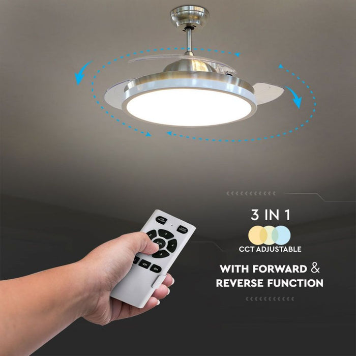 V-TAC VT-3042-3 Ventilatore LED da Soffitto 30W 3 in 1 con Motore a Corrente Continua da 35W con Telecomando 3 pale SKU 7929