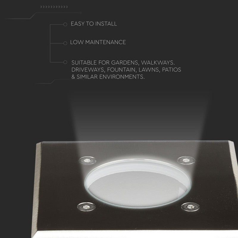 Segnapasso Portalampada da Interramento Calpestabile Quadrato GU10 Acciaio IP65