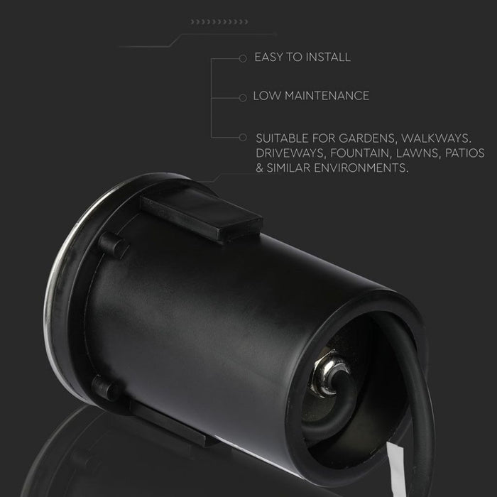 Portalampada da Interramento Calpestabile Rotondo MR16 (Max 20W) Colore Nero e Acciaio con 3 Fasci di Luce IP65