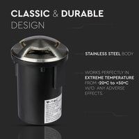 Portalampada da Interramento Calpestabile Rotondo MR16 (Max 20W) Colore Nero e Acciaio con 3 Fasci di Luce IP65