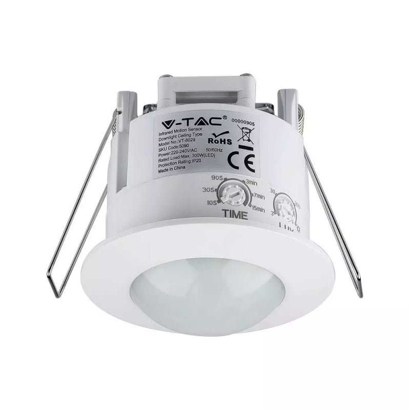 Sensore di Movimento a Infrarossi 360° Montaggio a Incasso Colore Bianco (Max 300W) IP20