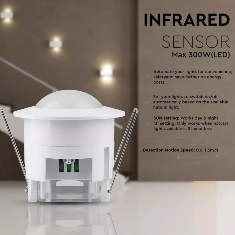 Sensore di Movimento a Infrarossi 360° Montaggio a Incasso Colore Bianco (Max 300W) IP20