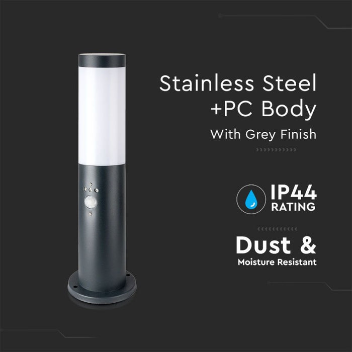 V-TAC VT-838 Piantana LED da Giardino 45cm con Portalampada E27 (max 60W) in Acciaio Inossidabile IP44 con sensore di movimento Colore Griggio - SKU 8965