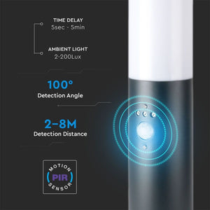 V-TAC VT-838 Piantana LED da Giardino 45cm con Portalampada E27 (max 60W) in Acciaio Inossidabile IP44 con sensore di movimento Colore Griggio - SKU 8965