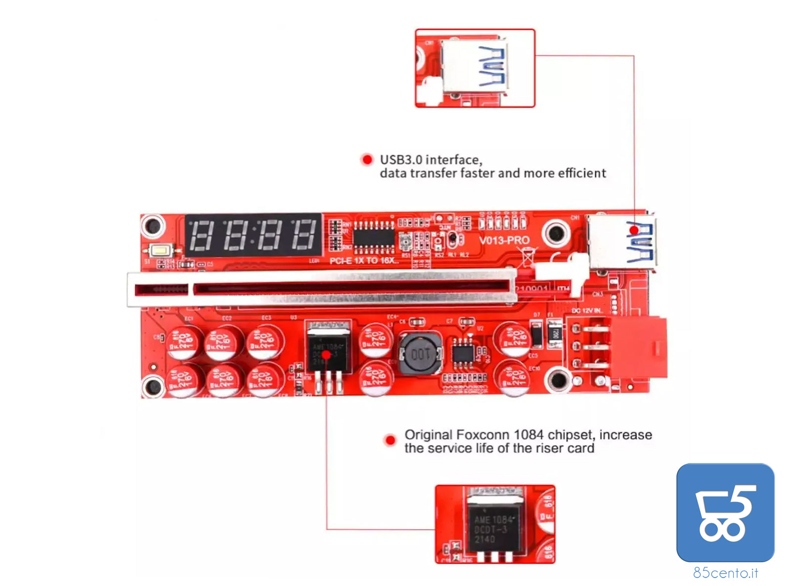 V013 PRO PCIE Riser per Scheda Video PCI Express X16 Extender SATA a 6pin