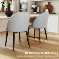 Set 2 Sedie da Pranzo in Pelle PU con Gambe in Metallo e Schienale a Conchiglia, Grigio Chiaro