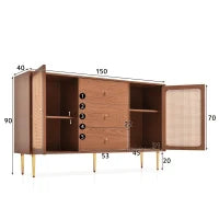 Credenza Moderna con 2 Ante e 3 Cassetti, Ripiano Regolabile, per Soggiorno e Camera da Letto, Colore noce