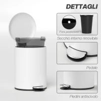 Bidone Immondizia a Pedale da 20L con Coperchio a Chiusura Morbida, in Metallo e PP, 36x30x44.5 cm, Crema