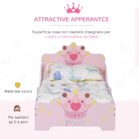 Letto per Bambini con Bordi Rialzati e 6 Gambe in Legno per Cameretta, Lettino per Bimbi da 3-6 Anni, 143x73x60cm, Rosa