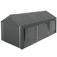 Gazebo per Auto e Feste con Altezza Regolabile, 4 Porte e 4 Finestre, 6x3m Grigio Scuro