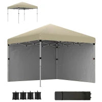 Gazebo da Giardino Pop-up Pieghevole Regolabile in Altezza Protezione UV 30+, 2 Pareti Laterali, Sacca da Trasporto Inclusa, Beige