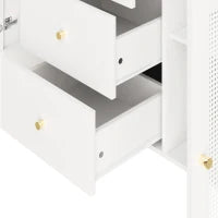 Credenza da pranzo in rattan con cassetti, per cucina e soggiorno, 120x40x90 cm, Bianco