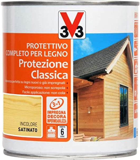 V33 impregnante 112308 trasparente incolore protettivo completo per legno protezione classica 750 ml