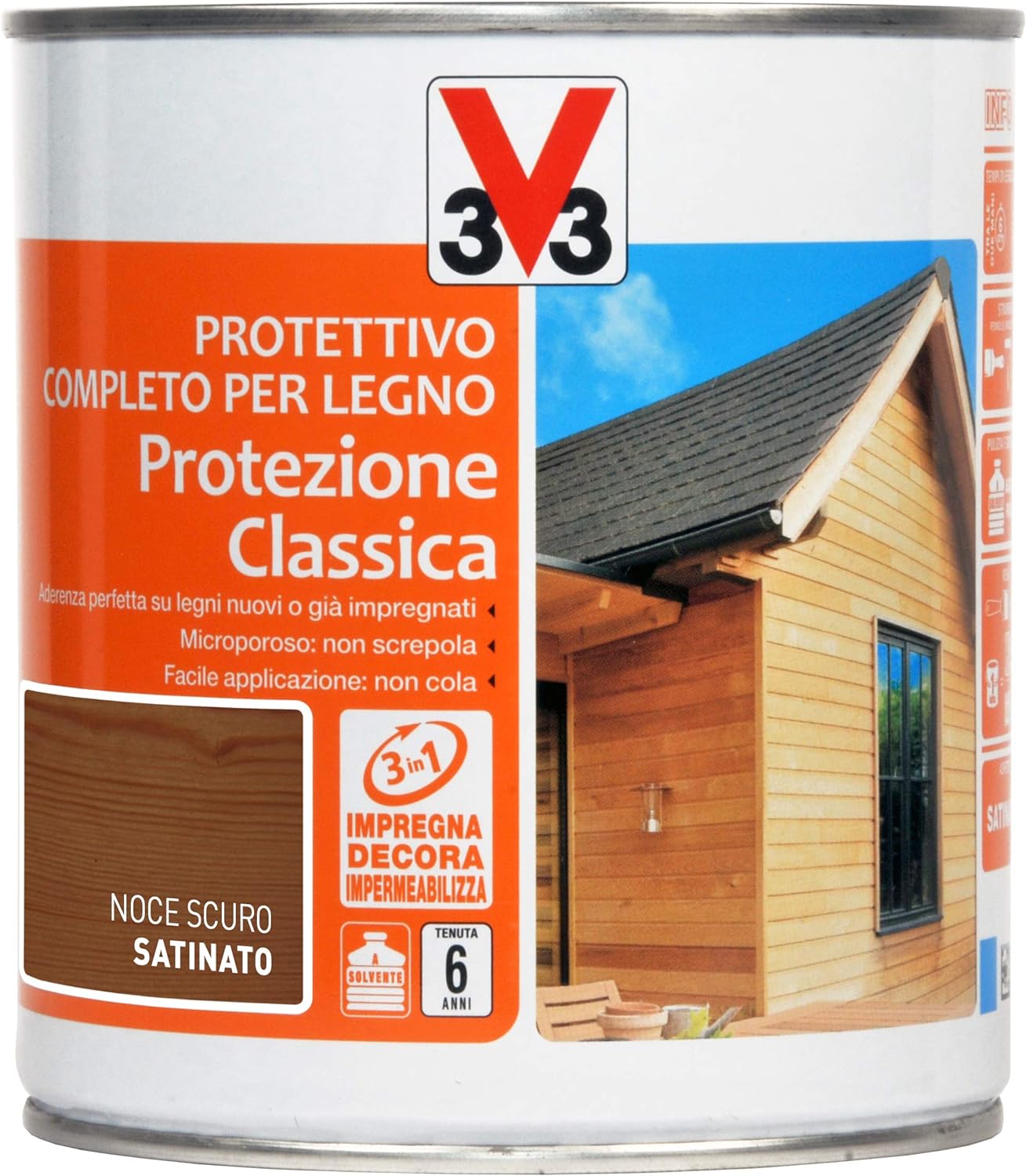 V33 impregnante 112311 noce scuro protettivo completo per legno protezione classica 750 ml
