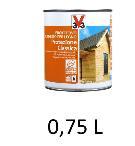 V33 impregnante 112311 noce scuro protettivo completo per legno protezione classica 750 ml