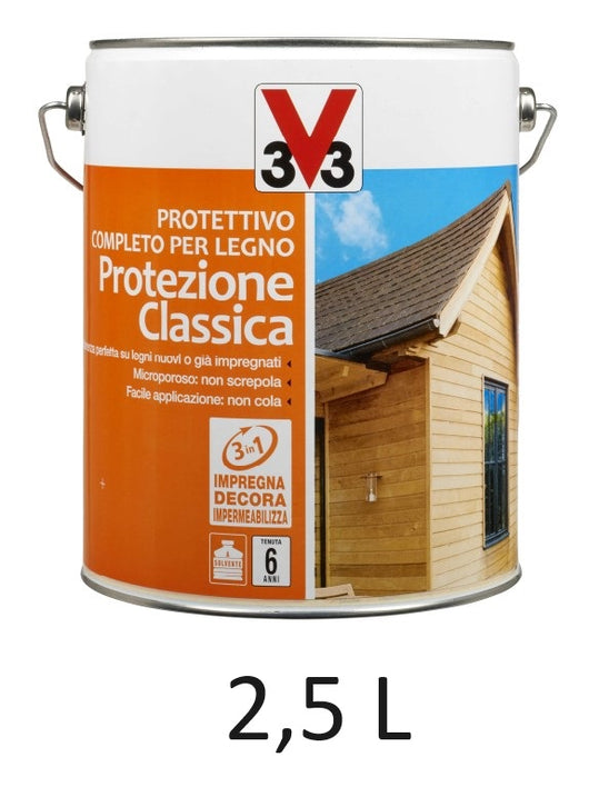 V33 impregnante 112321 noce scuro 2,5 litri protettivo completo per legno protezione classica