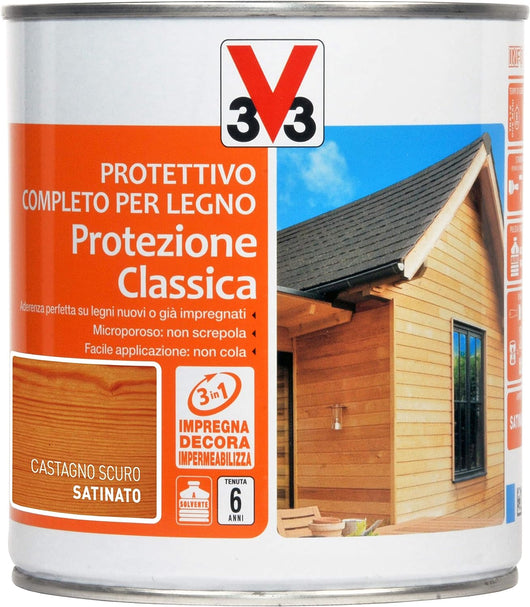 V33 impregnante 112324 castagno scuro 2,5 litri protettivo completo per legno protezione classica
