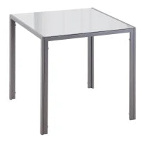 Tavolo Quadrato da 4 Persone per Cucina e Soggiorno, Tavolo Moderno in Metallo e Vetro Temperato, 75x75x75 cm, Grigio