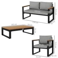 Salotto da Giardino con Divano da Esterno, 2 Poltrone e Tavolino in Alluminio, Grigio