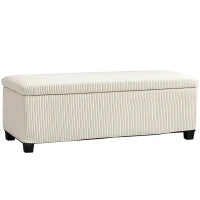 Panca Fondo Letto con Spazio Contenitore da 84L, in Tessuto Effetto Velluto a Coste e Acciaio, 112x42x40 cm, Beige