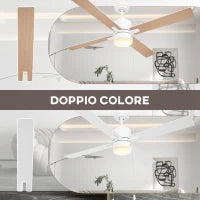 Ventilatore da Soffitto con Luce LED, 3 Velocità e Motore Reversibile, Ø130cm, Bianco e Legno