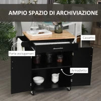 Carrello da Cucina con Cassetto e Armadietto 2 Ante, Ruote e Barra Laterale, 83x45x91.5cm, Nero
