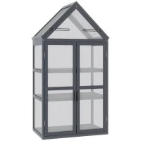 Mini Serra 3 Ripiani Orto Piante con Tetto Apribile Doppie Porte, in Legno Policarbonato, Resistente alle Intemperie, 70.5 x 42 x 132 cm, Naturale