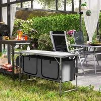 Tavolino da Campeggio Picnic con Base per Cibi e Bevande Altezza Regolabile Pieghevole Alluminio, Legno 120x47x55/62/68cm