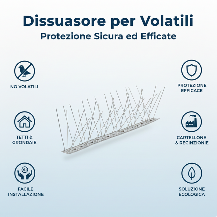 Dissuasore rigiflex per volatili flessibile punte acciaio inox