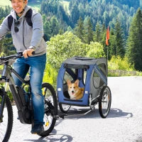 Carrello per Cani con Reti protettive, Bandierine e Catarifrangenti, 130x73x94 cm, Blu e Grigio