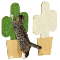 Set da 2 tiragraffi grattatoio murale o da appoggiare forma originale cactus con superficie di graffiatura in iuta 30 x 60 cm marrone bianco verde