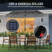 Ombrellone doppio con Base a crocee Luci Solari, 295x150x219cm, Grigio