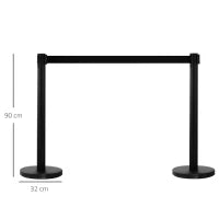 Set 2 Colonnine Segnapercorso in Acciaio con Nastro Nero Allungabile, 200x32x90cm