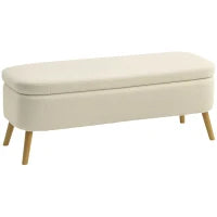 Panca Contenitore da 65L in Tessuto Teddy e Gambe in Legno, 120x42x45 cm, Beige