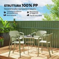 Set 4 Sedie da Giardino Impilabili in PP dal Design Moderno con Braccioli 60x56x75 cm, Verde
