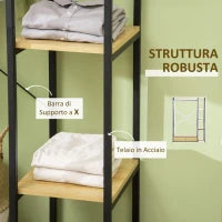 Appendiabiti in Stile Industriale con 2 Cassetti e 4 Ripiani Aperti in Dotazione, in Acciaio e Truciolato, 130x40x180cm, Color Legno e Nero