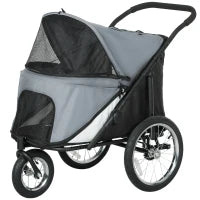 Passeggino per cani 3 ruote con piegatura facile, borsa portaoggetti, cuscino soffice, guinzaglio di sicurezza, grigio