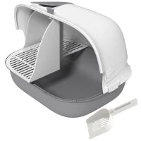 Lettiera per Gatti Chiusa con Gattaiola e Paletta, in PP, 58x46x39 cm, Grigio Chiaro e Bianco