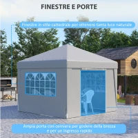 Gazebo Pieghevole 3x3 m con Altezza Regolabile, con Design Pop Up e Finestre, Bianco