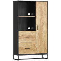 Credenza Moderna da Cucina con 2 Cassetti, 2 Ripiani e un Armadietto, 88x35x160 cm, Legno e Nero