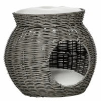Cesta per Gatti a 2 Livelli in Rattan PE con Cuscini Lavabili in Peluche, Φ50x43.5cm